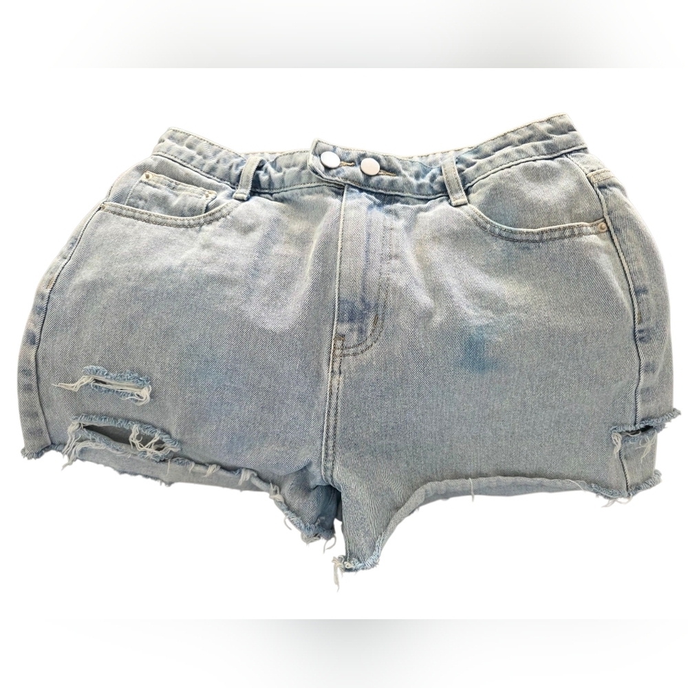 Princess Polly Light BlueHigh-Rise Distressed Denim Shorts 30' Waist M/L